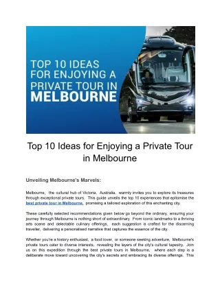 Melbourne Bus Hire's Must-Do List: Top 10 Private Tour Experiences