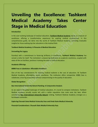 Unveiling the Excellence Tashkent Medical Academy Takes Center Stage in Medical Education,pdf
