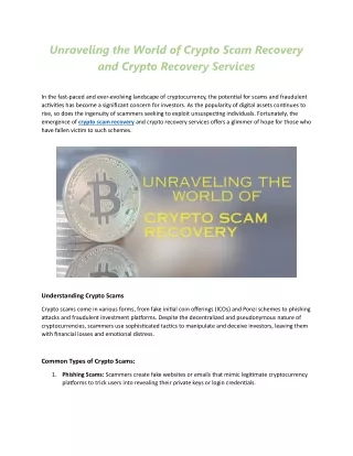 Unraveling the World of Crypto Scam Recovery and Crypto Recovery Services