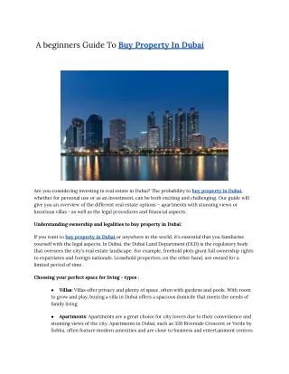 A beginners Guide To Buy Property In Dubai.