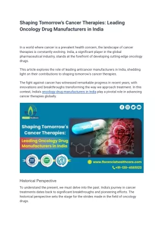 Shaping Tomorrow's Cancer Therapies_ Leading Oncology Drug Manufacturers in India (1)