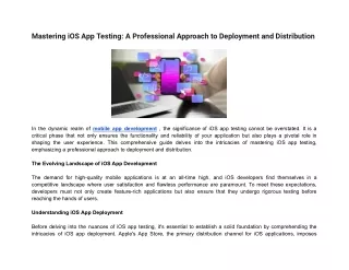 Mastering iOS App Testing:A Professional Approach to Deployment and Distribution