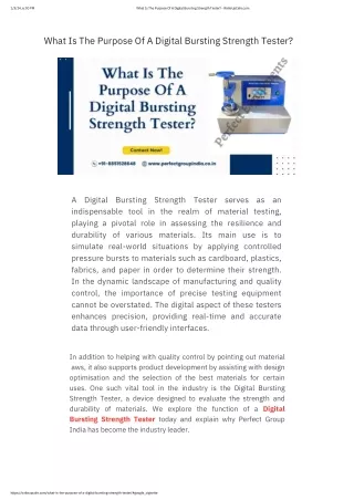 What Is The Purpose Of A Digital Bursting Strength Tester?