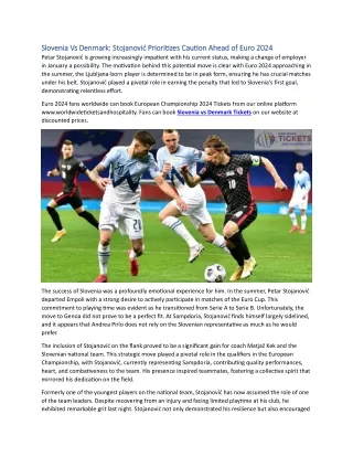 Slovenia Vs Denmark Stojanović Prioritizes Caution Ahead of Euro 2024