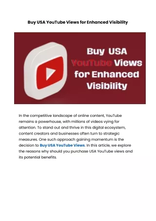 Buy USA YouTube Views for Enhanced Visibility