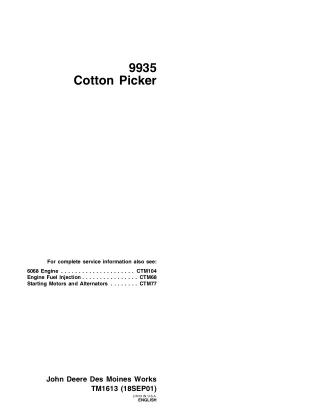 John Deere 9935 Cotton Picker Service Repair Manual (tm1613)