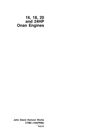 John Deere Engines Onan 20 HP Engines Service Repair Manual