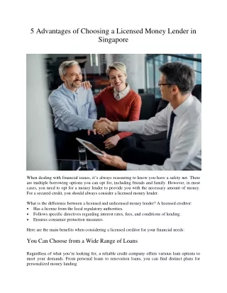 5 Advantages of Choosing a Licensed Money Lender in Singapore