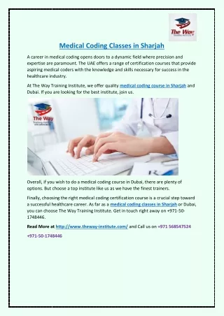 Medical Coding Classes in Sharjah