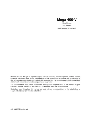 Daewoo Doosan Mega 400-V Wheel Loader Service Repair Manual (Serial Number 3001 and Up)