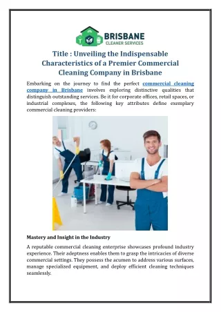 Unveiling the Indispensable Characteristics of a Premier Commercial Cleaning Com