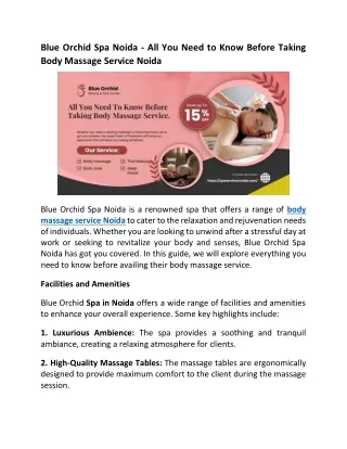 All You Need to Know Before Taking Body Massage Service Noida