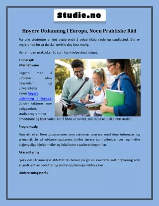 Høyere Utdanning I Europa, Noen Praktiske Råd