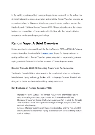 Unveiling the Power and Precision of Randm vapes, Tornado 7000 and 9000 Vape Devices