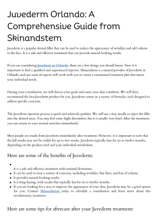 Juvederm Orlando A Comprehensive Guide from Skinandstem