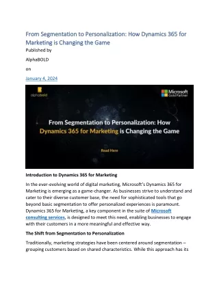 From Segmentation to Personalization How Dynamics 365 for Marketing is Changing the Game