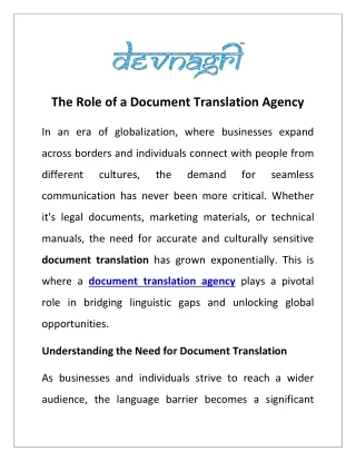 The Role of a Document Translation Agency