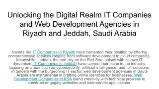 Unlocking the Digital Realm IT Companies and Web Development Agencies in Riyadh and Jeddah, Saudi Arabia