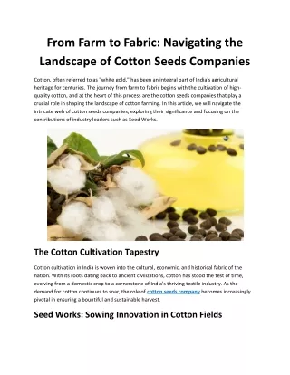 From Farm to Fabric: Navigating the Landscape of Cotton Seeds Companies
