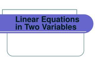 Linear Equations in Two Variables