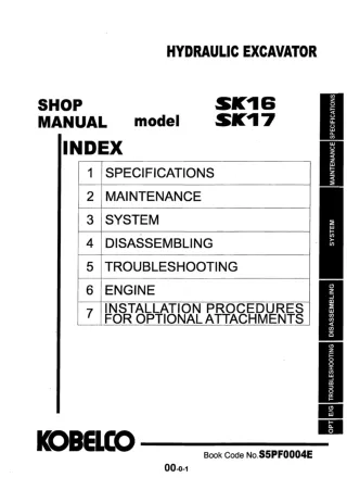 Kobelco SK16 Mini Excavator Service Repair Manual (SK16 PF03-03001 ～)