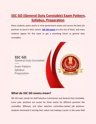 SSC GD (General Duty Constable) Exam Pattern, Syllabus, Preparation