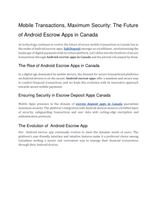 Android Escrow Apps Canada_ Redefining Security in Mobile Transactions with SafeDeposit