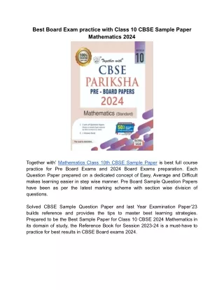 Select Best Sample Paper for Class 10 CBSE 2024 Mathematics with Top Learning Me