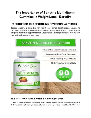 The Importance of Bariatric Multivitamin Gummies in Weight Loss _ Barislim