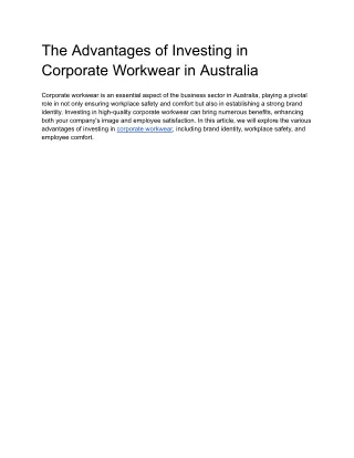 The Advantages of Investing in Corporate Workwear in Australia