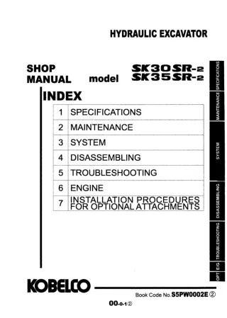 Kobelco SK30SR-2 Mini Excavator Service Repair Manual (SK30SR-2PW08-20001 ～)