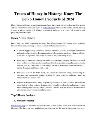 Traces of Honey in History Know The Top 5 Honey Products of 2024