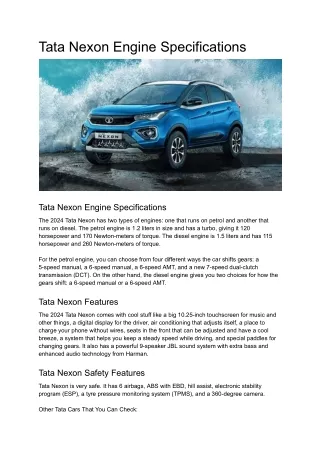 Tata Nexon Engine Specifications