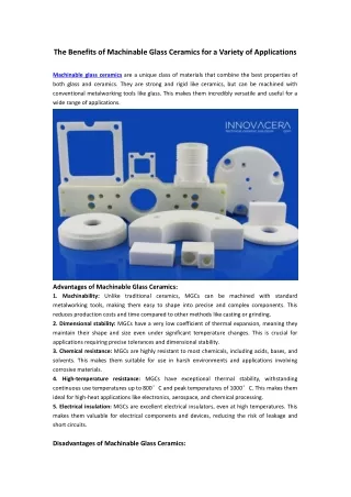 The Benefits of Machinable Glass Ceramics for a Variety of Applications