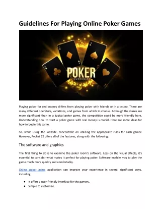 Guidelines For Playing Online Poker Games