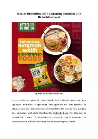 What is Biofortification? Enhancing Nutrition with Biofortified Food