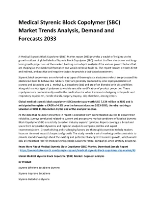 Medical Styrenic Block Copolymer (SBC) Market