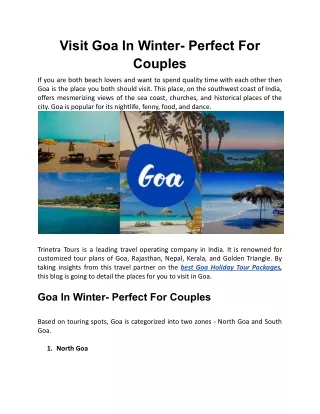 Visit Goa In Winter- Perfect For Couples