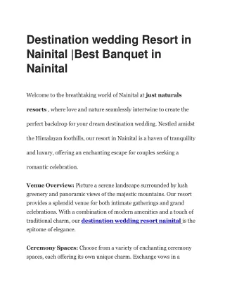 Destination wedding Resort in Nainital