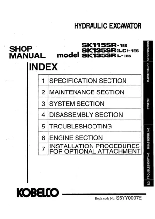 Kobelco SK115SR-1ES Crawler Excavator Service Repair Manual (SK115SR-1ES YV04-03001 ～)