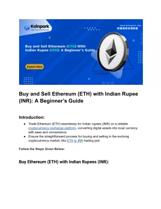 A Simple Guide Buy and Sell Ethereum (ETH) to Indian Rupee (INR)