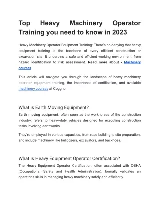 Top Heavy Machinery Operator Training you need to know in 2023
