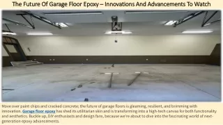 The Future Of Garage Floor Epoxy – Innovations And Advancements To Watch