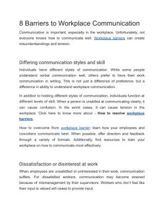 8 Barriers to Workplace Communication