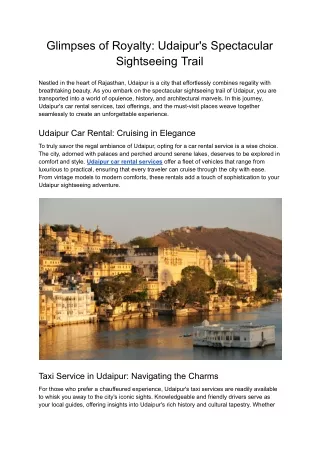 Glimpses of Royalty_ Udaipur's Spectacular Sightseeing Trail