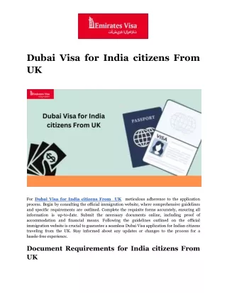 Dubai Visa for India citizens From  UK