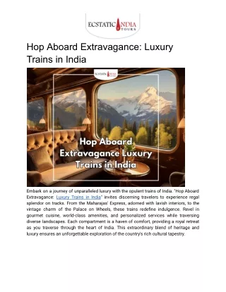 Hop Aboard Extravagance:  Luxury Trains in India