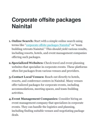 Corporate offsite packages Nainita