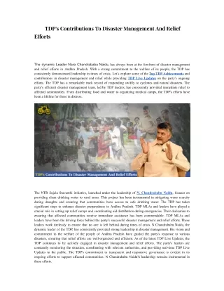 TDP's Contributions To Disaster Management And Relief Efforts