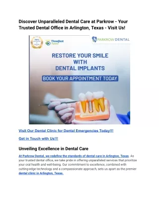 Discover Unparalleled Dental Care at Parkrow - Your Trusted Dental Office in Arlington, Texas - Visit Us